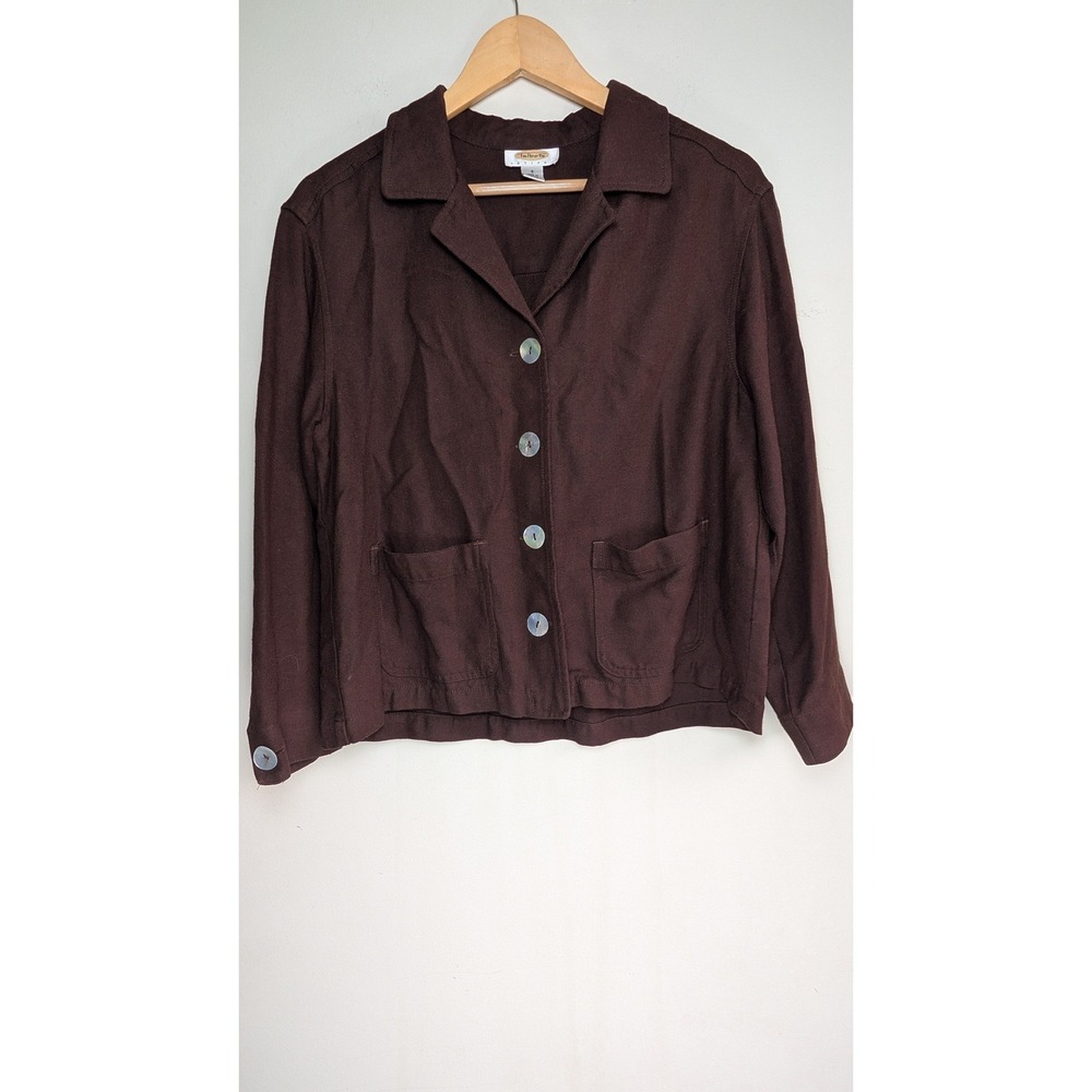 Talbots Petites‎ Womens S Brown Linen Blend Boxy Button Front Jacket Vintage